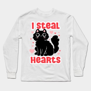 I steal hearts cute black cat valentine day gift for cat lover Long Sleeve T-Shirt